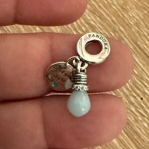 Pandora Silver Charm with Light Blue Drop